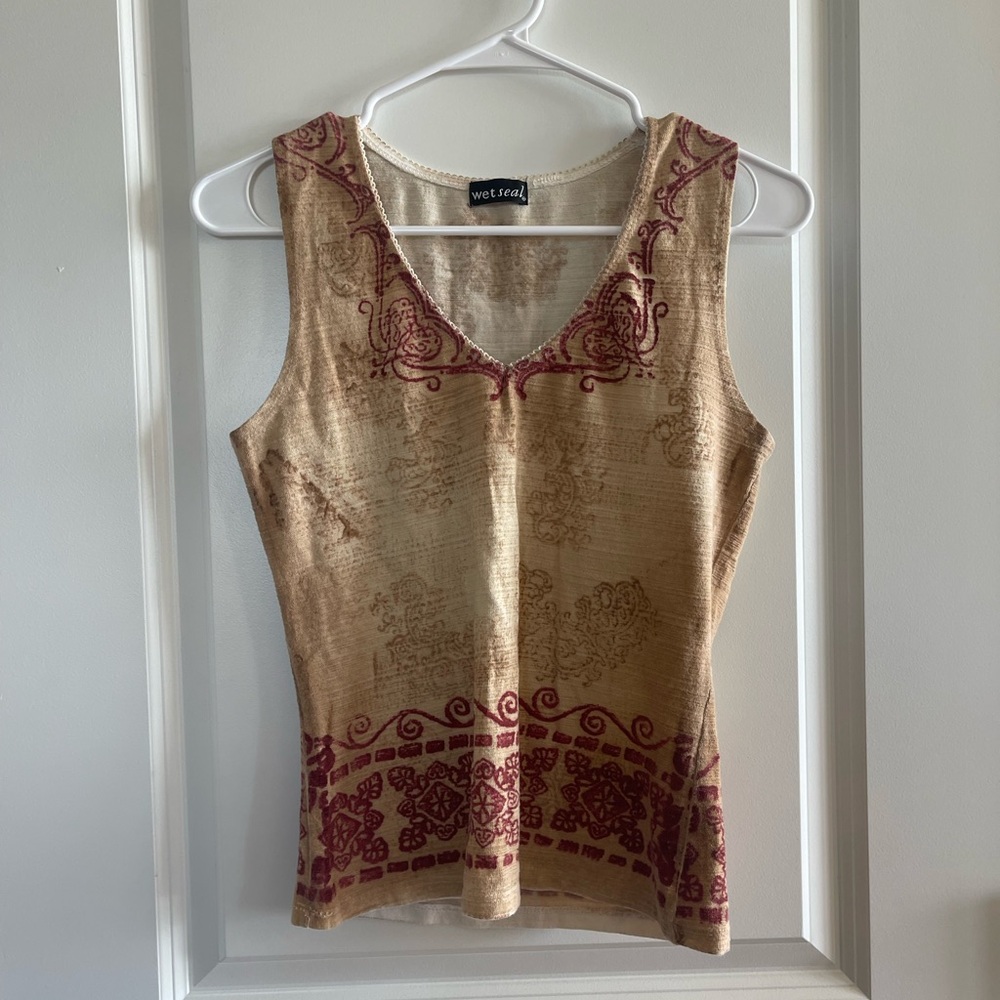 Wet Seal Tan and Red Patterned Tank Top